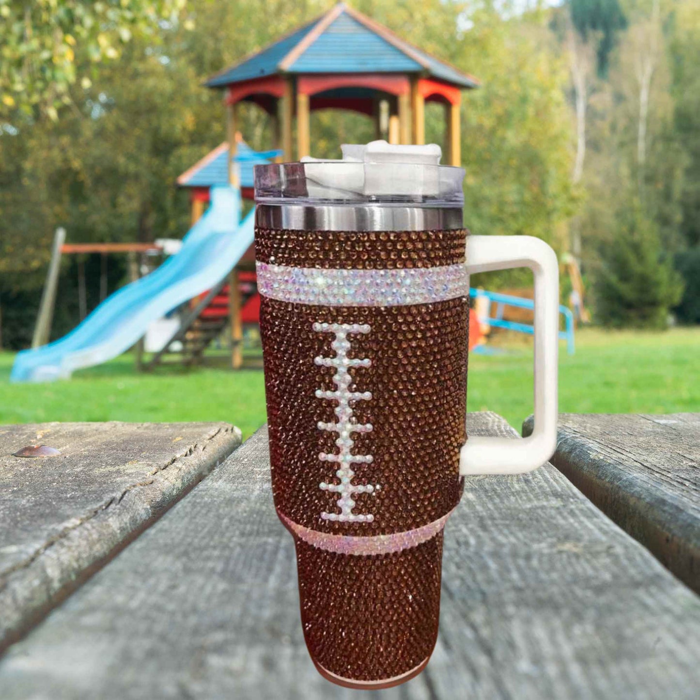 40oz Rhinestone Football Tumbler