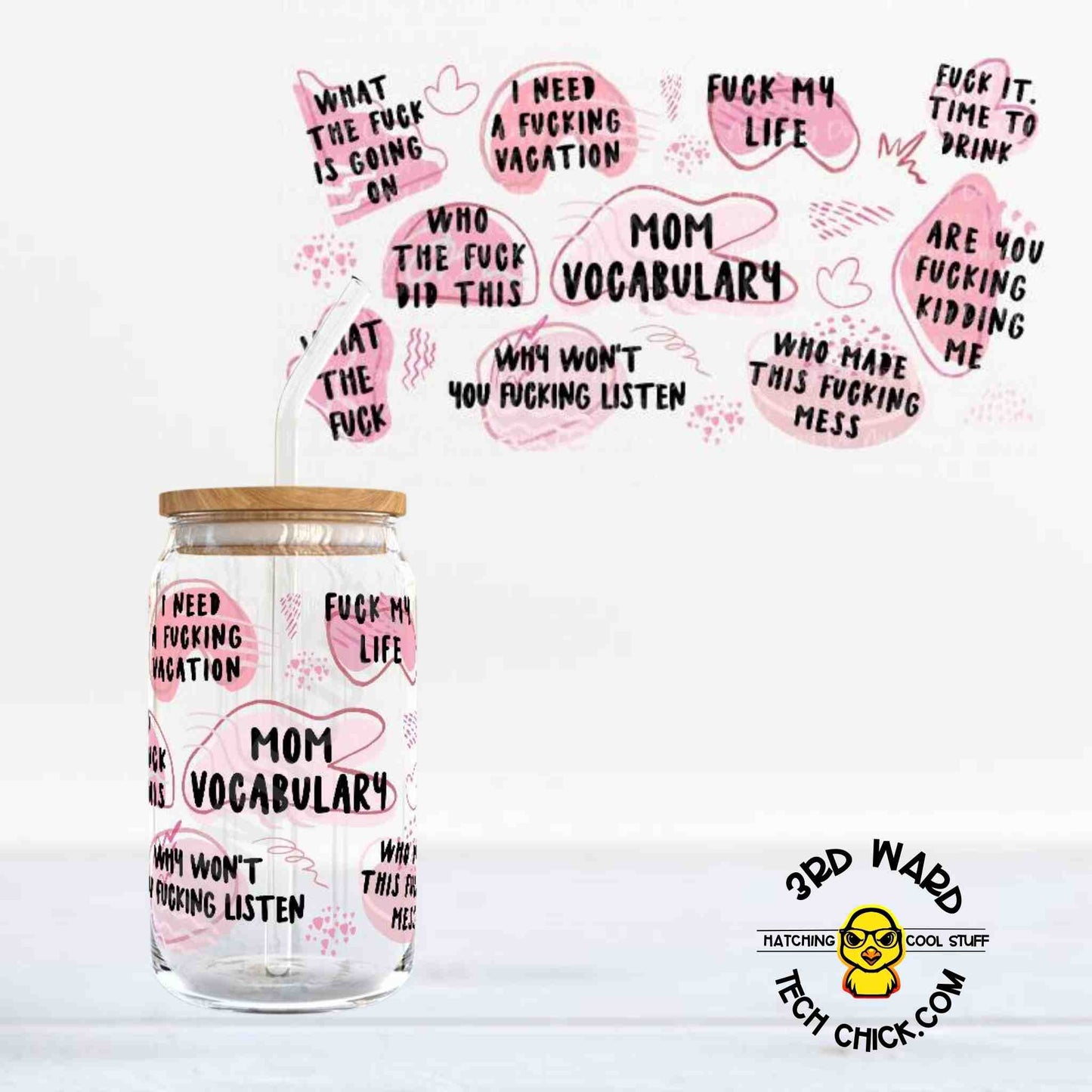 Mom Vocabulary 16 oz Glass Cup
