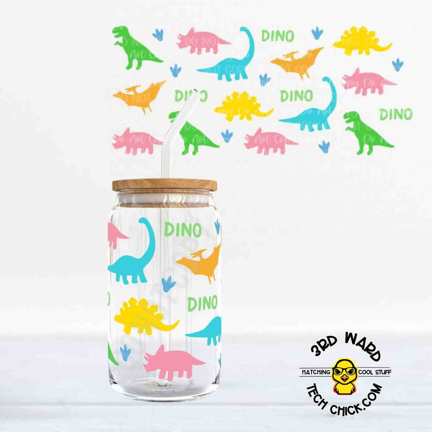 Pastel Dinosaur 16 oz Glass Cup