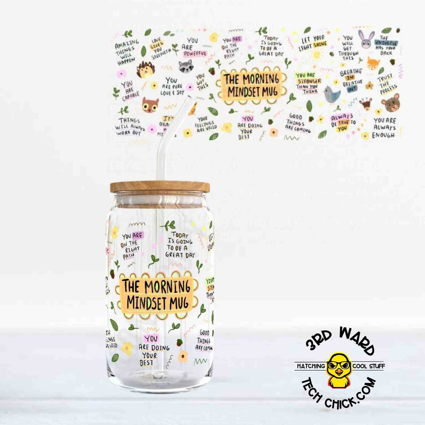 Morning Mindset 16 oz Glass Cup