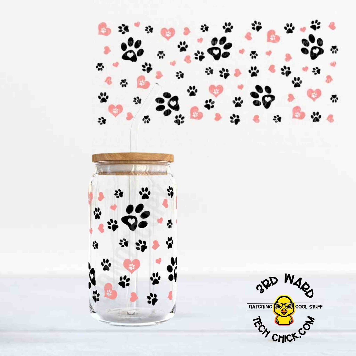 Pink Paws 16 oz Glass Cup
