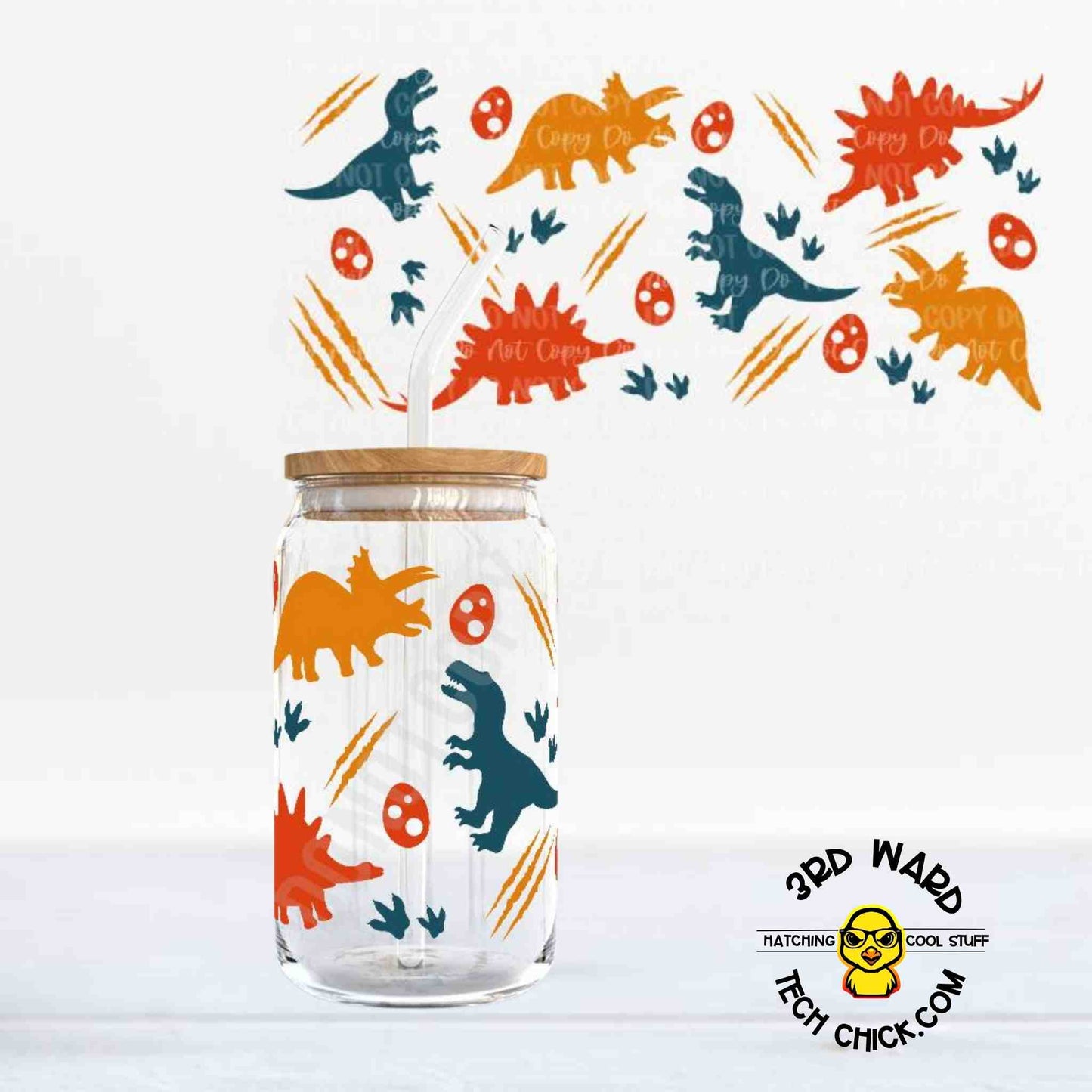 Primary Dino 16 oz Glass Cup